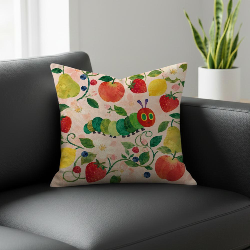 Character The Very Hungry Caterpillar Cushion Cover Natural Linen Pillowcase Set AllinOne Decor for Sofa Bedroom Chair