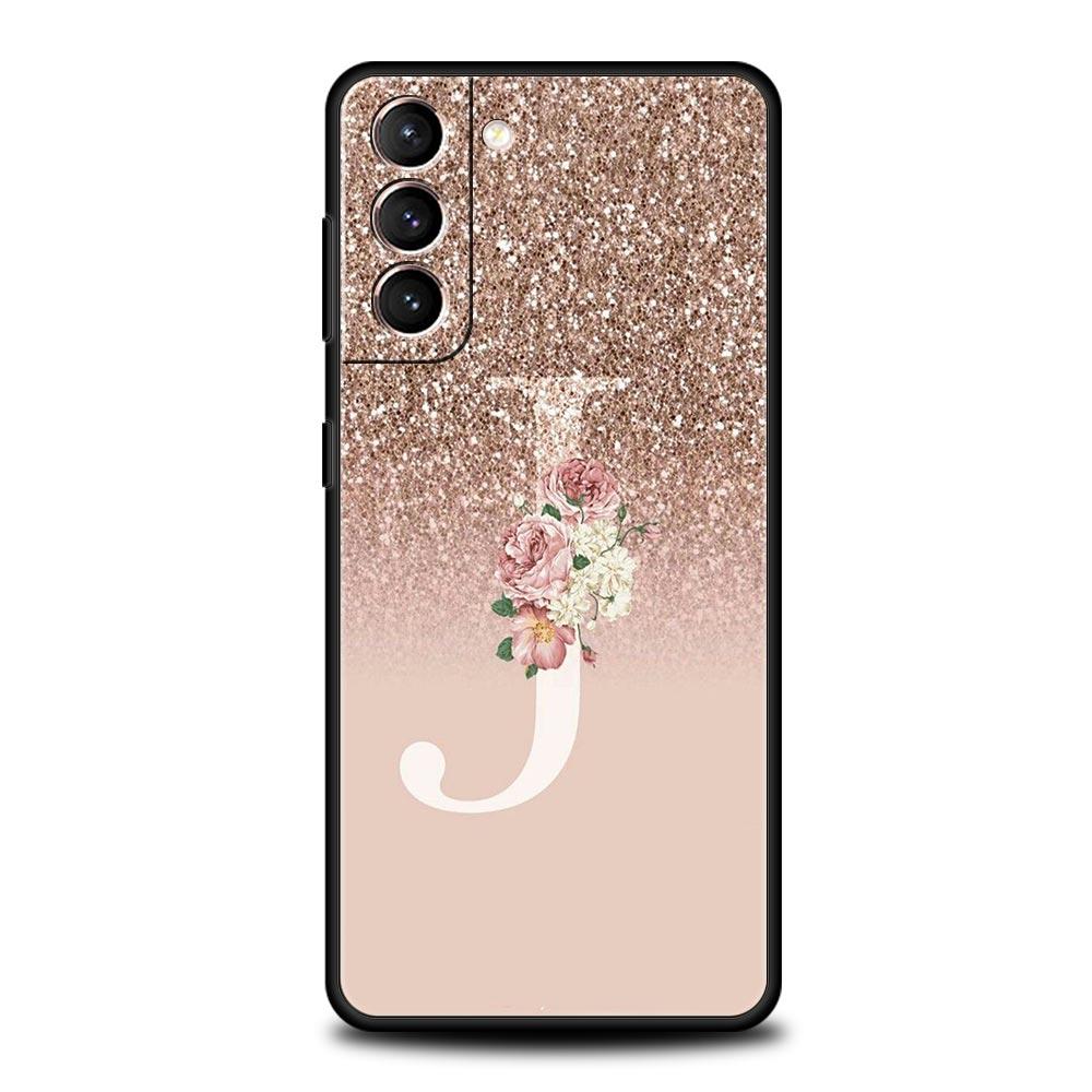Чехол для телефона с розовой буквой, блестящий, для Samsung Galaxy S26 Ultra S25 Plus S24 FE S23 S22 5G S21 S20, черный, мягкий