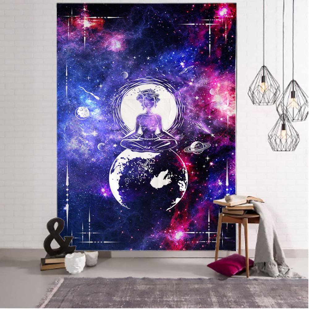 Красочный гобелен с космическим медитацией, настенный психоделический хиппи, мультфильм, планета, Тапиз, кавайный домашний декор