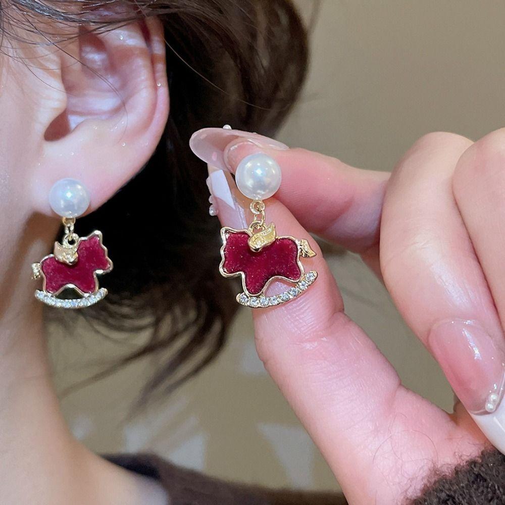 Sparkle Pony Pearl Earrings Cute Ear Studs Delicate Firework pearl earrings Women