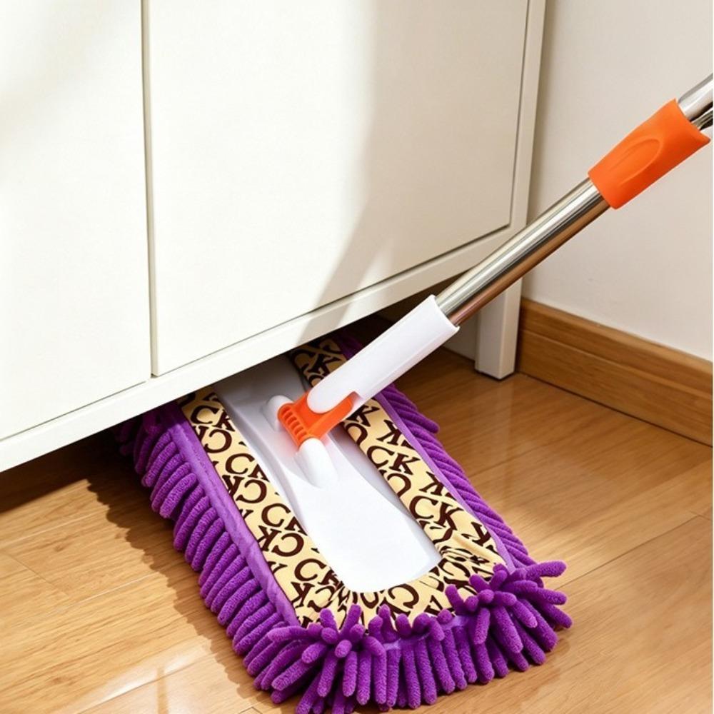Stainless Steel Pole Flat Mop Retractable Floor Cleaning Tool Water-Absorbing Mop Household Use
