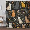 Милая шторка для душа с кошкой, Забавная мультяшная кошка с цветами и полевыми цветами, Черная тканевая шторка для душа, Набор для ванной комнаты, Декоративная