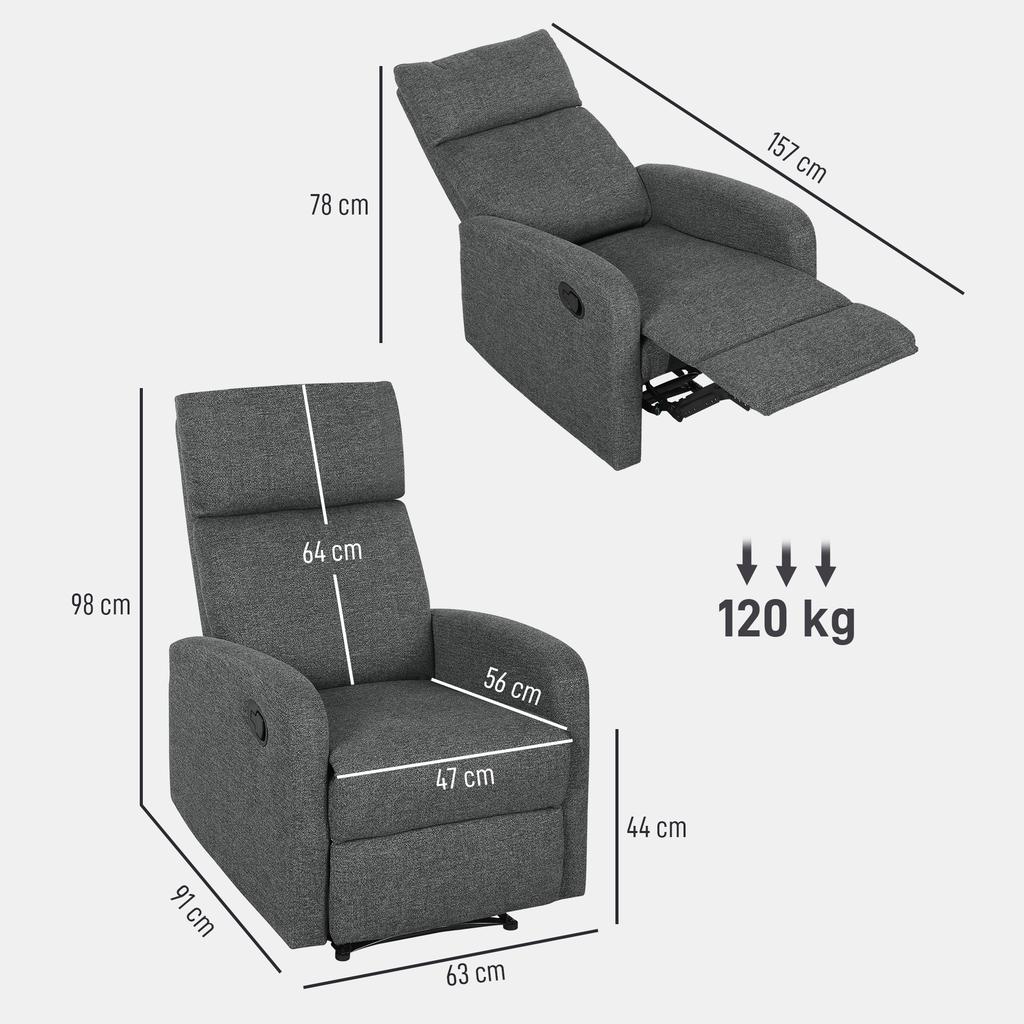 Recliner Chair, Adjustable Reclining Chair with Adjustable Leg Support, Modern Living Room Chair with Fabric Cover, Grey
