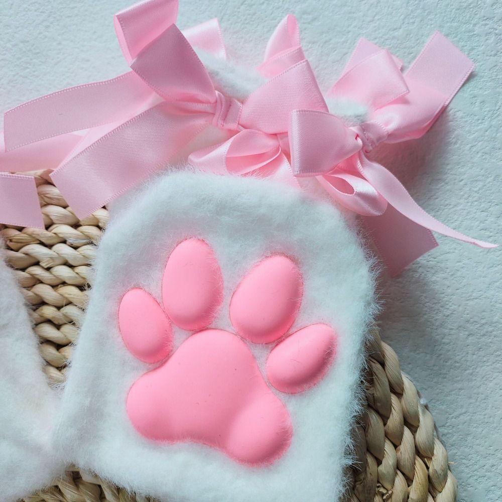 Coral Velvet Cat Paw Plush Socks Paw Pads Bowknot Warm Socks Y2k 3D Cat Paw Socks  Gift