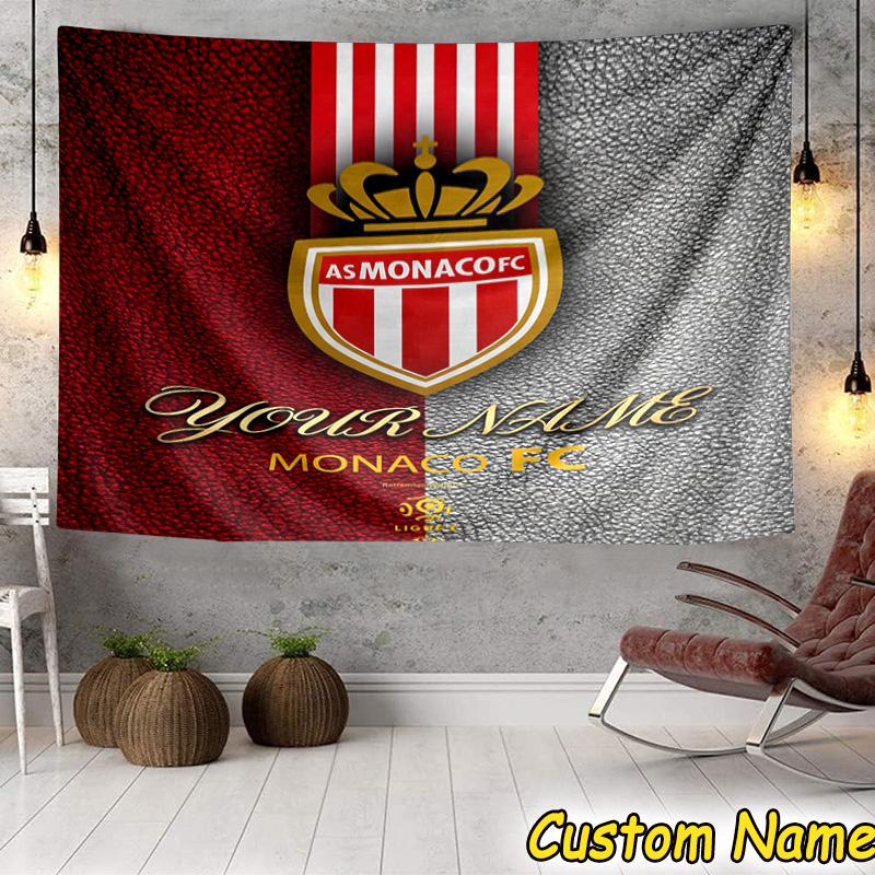 Custom Name As Monaco Fc Crest Tapestry Room Decoration Wall Hanging for Living Room Bedroom, dormitory, Birthday and Christmas gifts