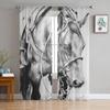 Black White Horse Watercolor Painting Tulle Sheer Window Curtains for Living Room Kitchen Children Bedroom Voile Hanging Curtain