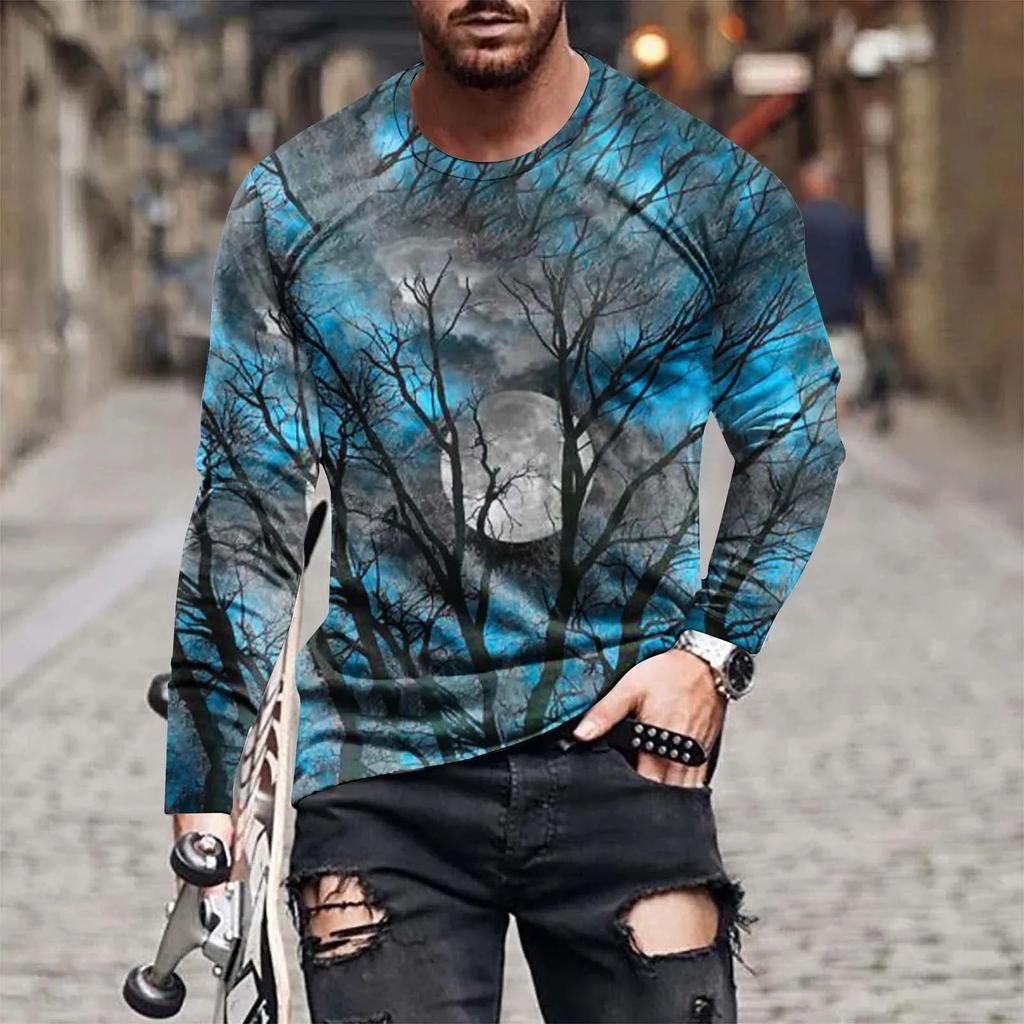 Футболка с длинным рукавом Fashion Street Personality Man Spiderweb Halloween Hd 3D Printed Plus Size Loose Comfortable Jumper