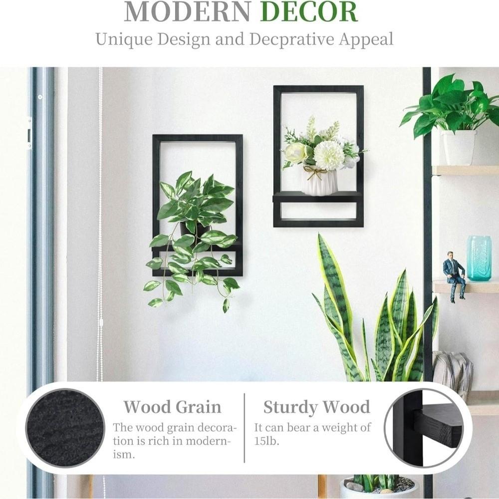 Decorative Wooden Wall Shelf Square Storage Rack Versatile Plant Display Rack Flower Vases
