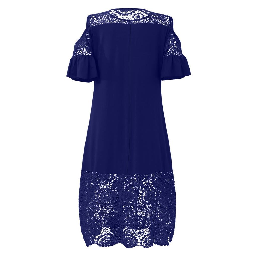 Модное женское кружевное платье без бретелек с короткими рукавами и рюшами