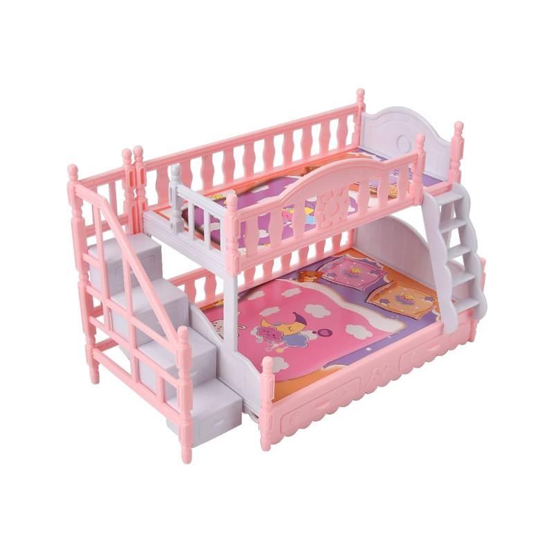 Mini Doll Bed Toy 17cm Elegant European Style Twin Bunk Princess Bed For Imaginative Play