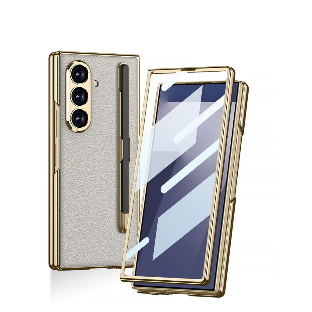 For Samsung for Galaxy ZFold7 Protective Business Case Colorful Electroplated PU Leather S Pen Slot Shockproof Mobile Phone