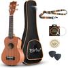 Mahogany Soprano Ukulele Beginner Kit, Professional 21 Inch, with Case and Strap, Akira Strings (21 Inch)