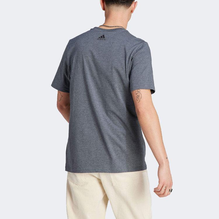 Adidas Футболка Essentials с круглым вырезом и коротким рукавом, с логотипом и буквенным принтом, мужская, серая, IJ8578
