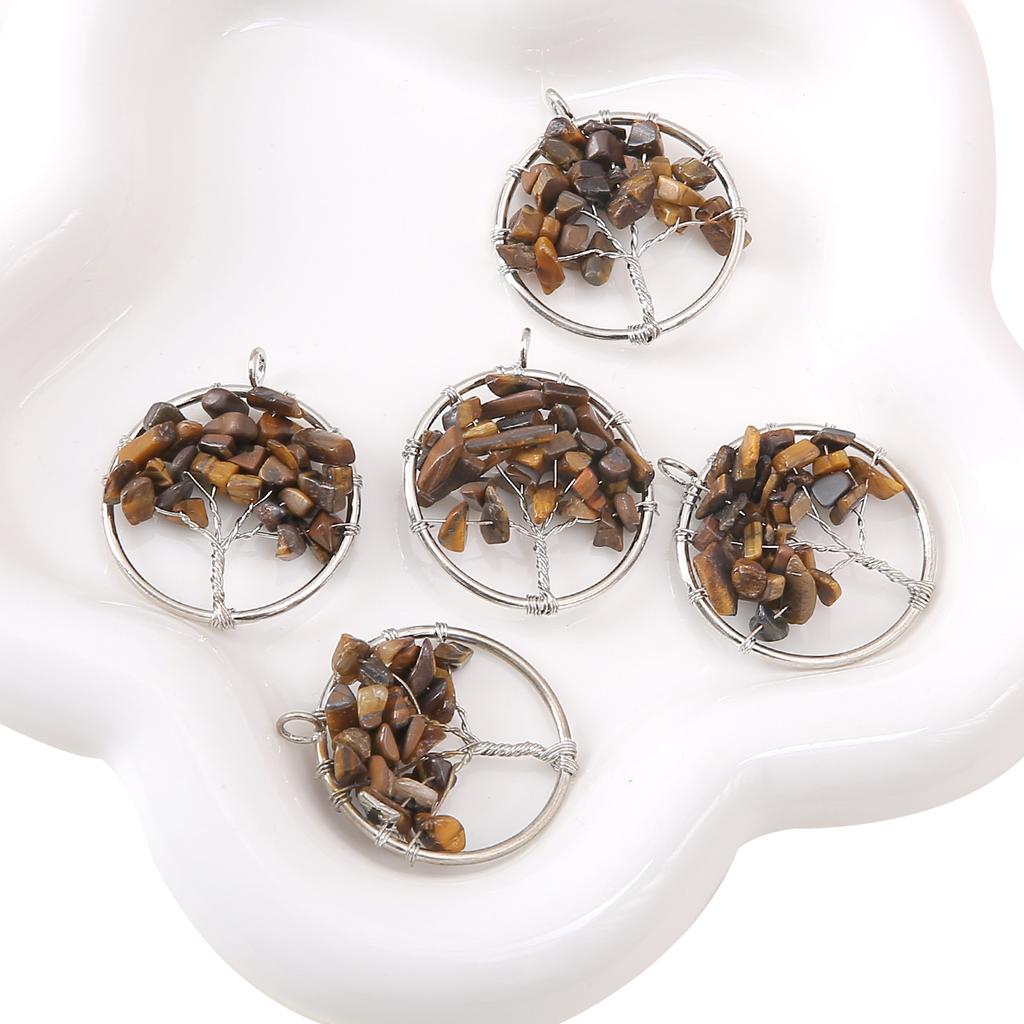 30mm Natural Gemstone Stone Beads Charms Tree Pendant DIY Jewelry Making Necklace Accessories