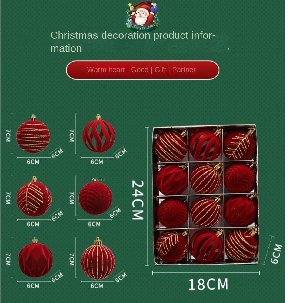 12pcs/Box Velvet Ball Christmas Tree Ornament Plastic New Year Christmas Gifts Boxes Pendant Hanging Ornament Pendant