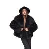 Womens Faux Fox Fur Coat With Oversized Collar Warm Winter Outerwear Street Style