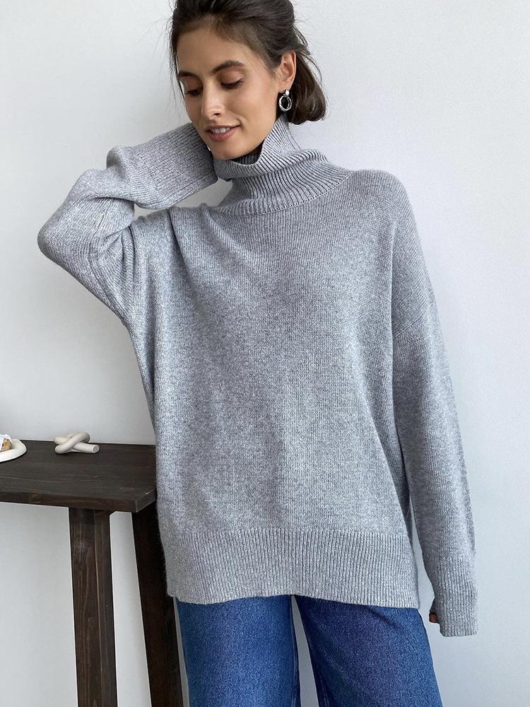 2024 Autumn/Winter High Neck Loose Knit Sweater - Women's European & American Multi-color