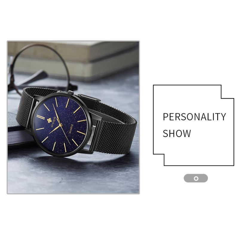 Мужские кварцевые часы WWOOR со звездами и сетчатым ремешком, водонепроницаемые