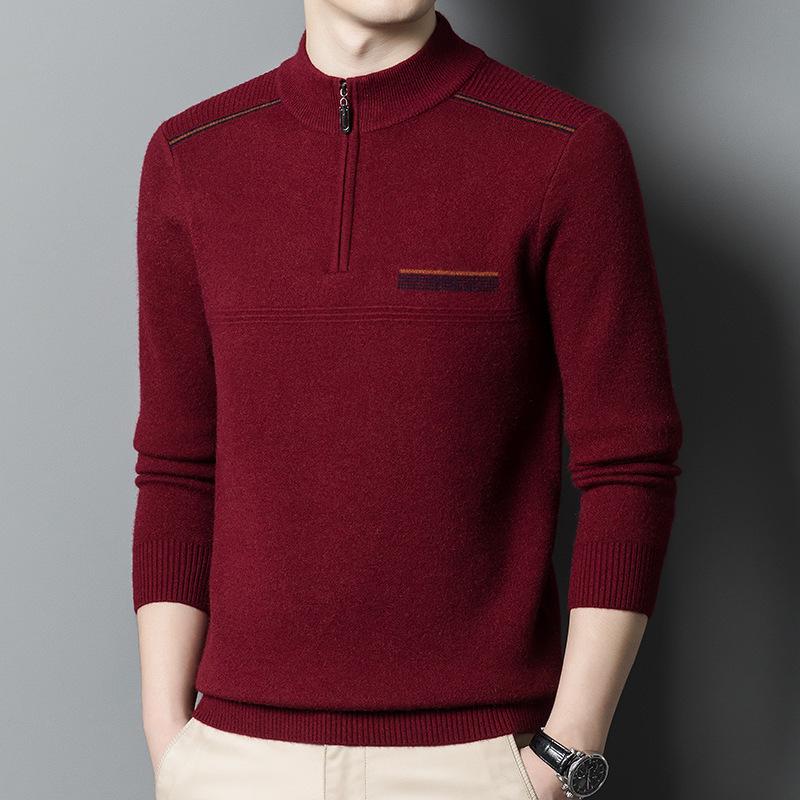 Зимний мужской шерстяной свитер, утолщенный свитер с застежкой-молнией и полуводолазкой, модный теплый вязаный свитер для папы для мужчин