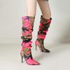lenkisen Fabric Camouflage Pattern Autumn Winter Shoes Super Thin High Heels Pleated Boots European Keep Warm Over-the-knee Boots