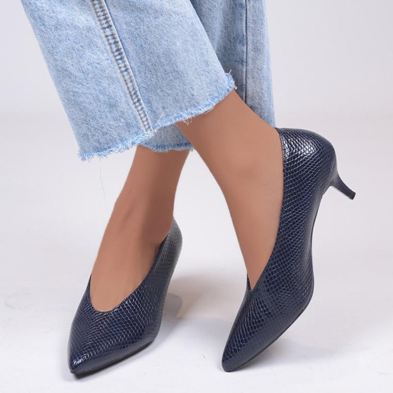 2024 Весна и осень Новые туфли с узором в виде змеиной чешуи Яркие кожаные остроносые туфли большого размера с закрытым носком и высоким каблуком