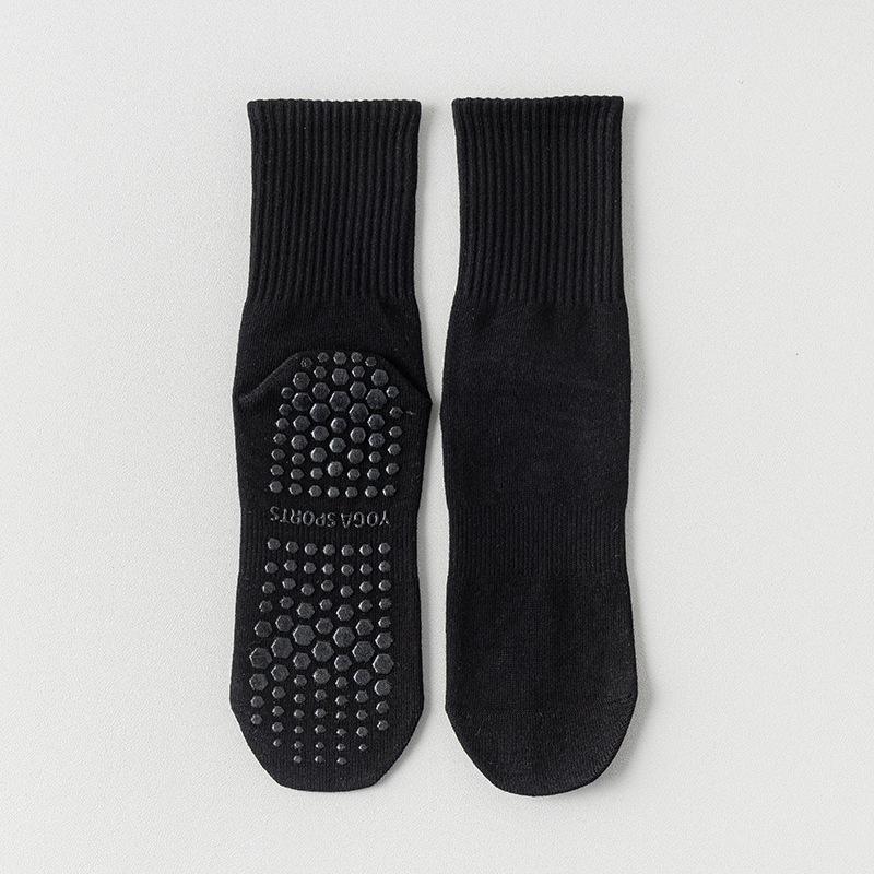 Ladies Spring and Autumn Pure Cotton Fitness Yoga Pilates Non Slip Sports Floor Mid Tube Socks