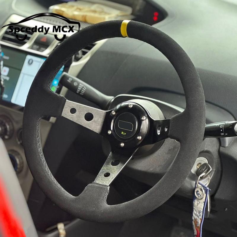 Racing Sport Suede Steering Wheel 14inch 350mm Car Steering Wheel Deep Dish 90mm Black OM25S0