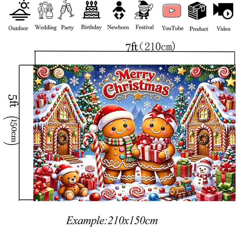 Mocsicka Merry Christmas Gingerbread Couple House Photo Backdrop Snowy Winter Village Lollipop Xmas Tree Photography Backgrounds