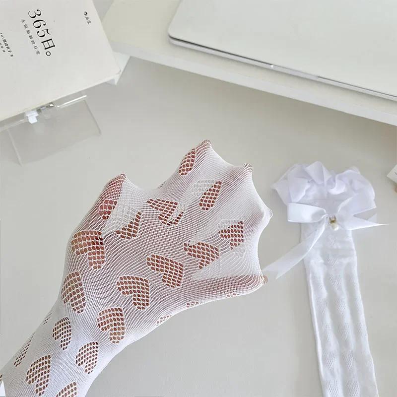 Чулки женские с принтом в виде сердца, ажурные, сексуальные, кружевные, сетчатые, гольфы, милые, с бантом, кавайные, с оборками, женские чулки