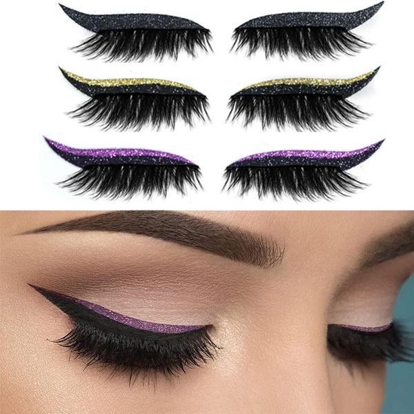 Eyelash Stickers Reusable Glitter Eyeliner False Eyelash Stickers Nightclub Stage Eye Makeup Stickers Lazy Eyeliner False Eyelashes Stickers