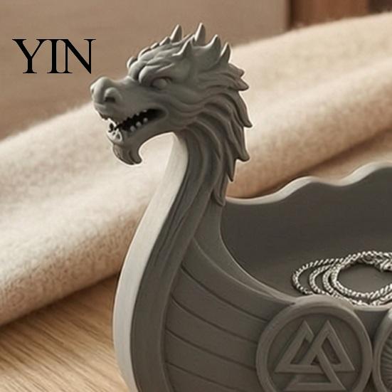Functional Resin Art Decor Dragon Boat Storage Case, Decorative Space Saving Desktop Small Trinket Dish for Entryway Organizer, Matte Finish Sculpture