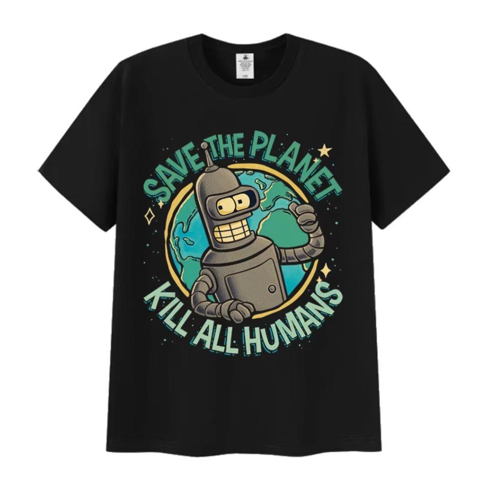 Смешные Save The Planet Kill All Humans Робот Мем Графические Футболки Мужская Женская Повседневная Одежда Оверсайз С Коротким Рукавом Футболка Т...