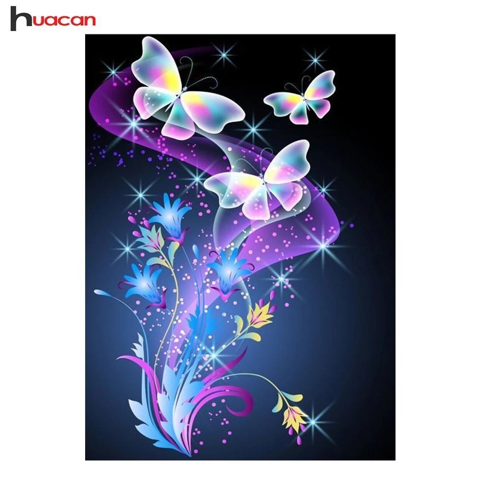 Huacan Полный круглый дрель 5D DIY Алмазная картина Бабочка Алмазная вышивка Крестиком Мозаика Домашний декор