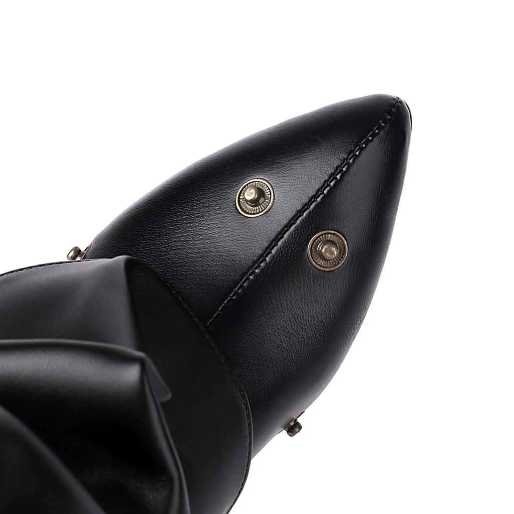 Lenkisen PU Осенне-зимние туфли с острым носком на шпильках Тонкие высокие каблуки Металлические заклепки Сохраняют тепло Модные сапоги до колена