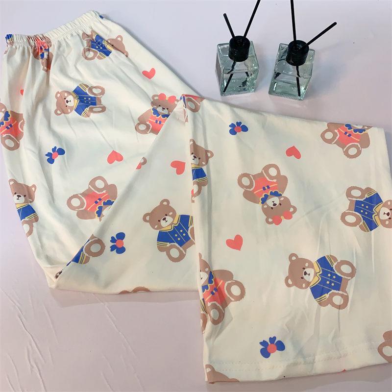 Женские свободные пижамные штаны с рисунком медведя из мультфильма на все времена года