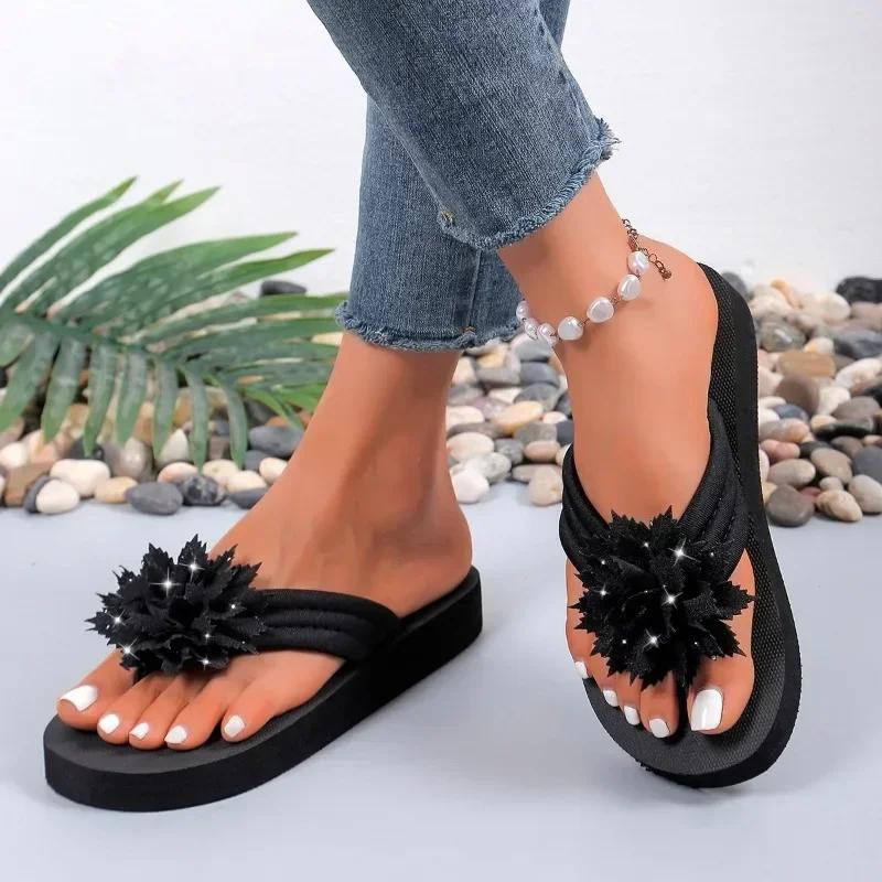 New Summer Women's Fashion Flower Designer Anti-Slip Thick-Soled Sandals Outdoor Open-Toe Vacation Beach Women's Slippers
