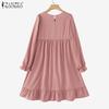 ZANZEA Women Casual Round Neck Solid Color Loose Long Sleeve Dress