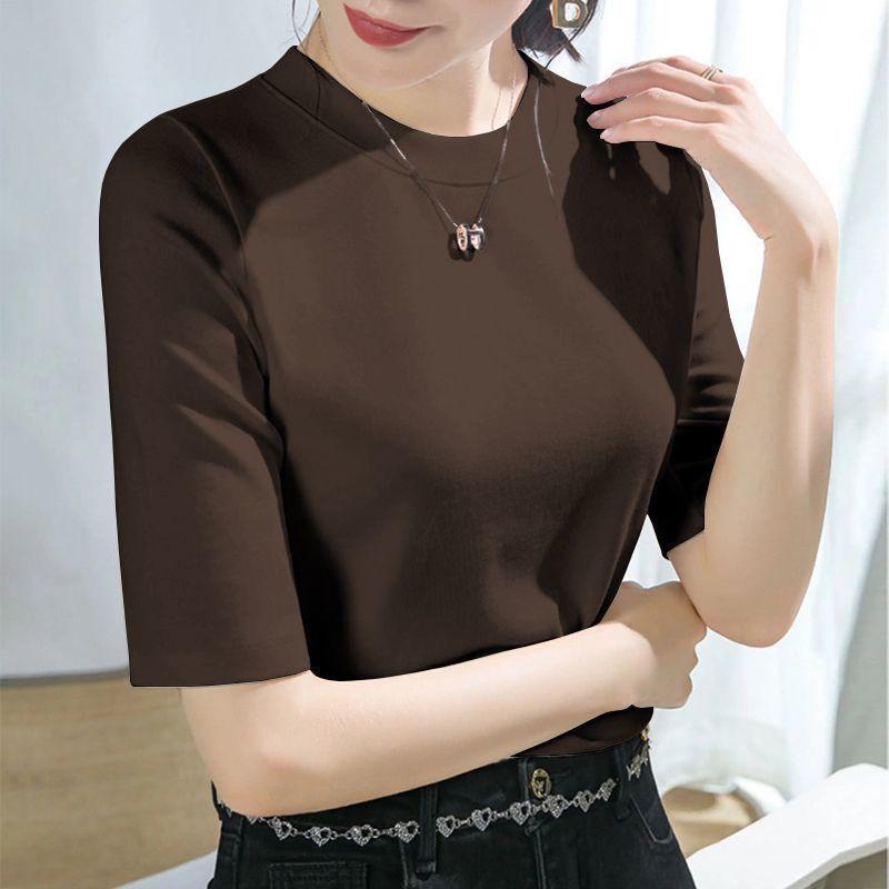 Women's All Match Everyday Elegant Burgundy Half Sleeve Top