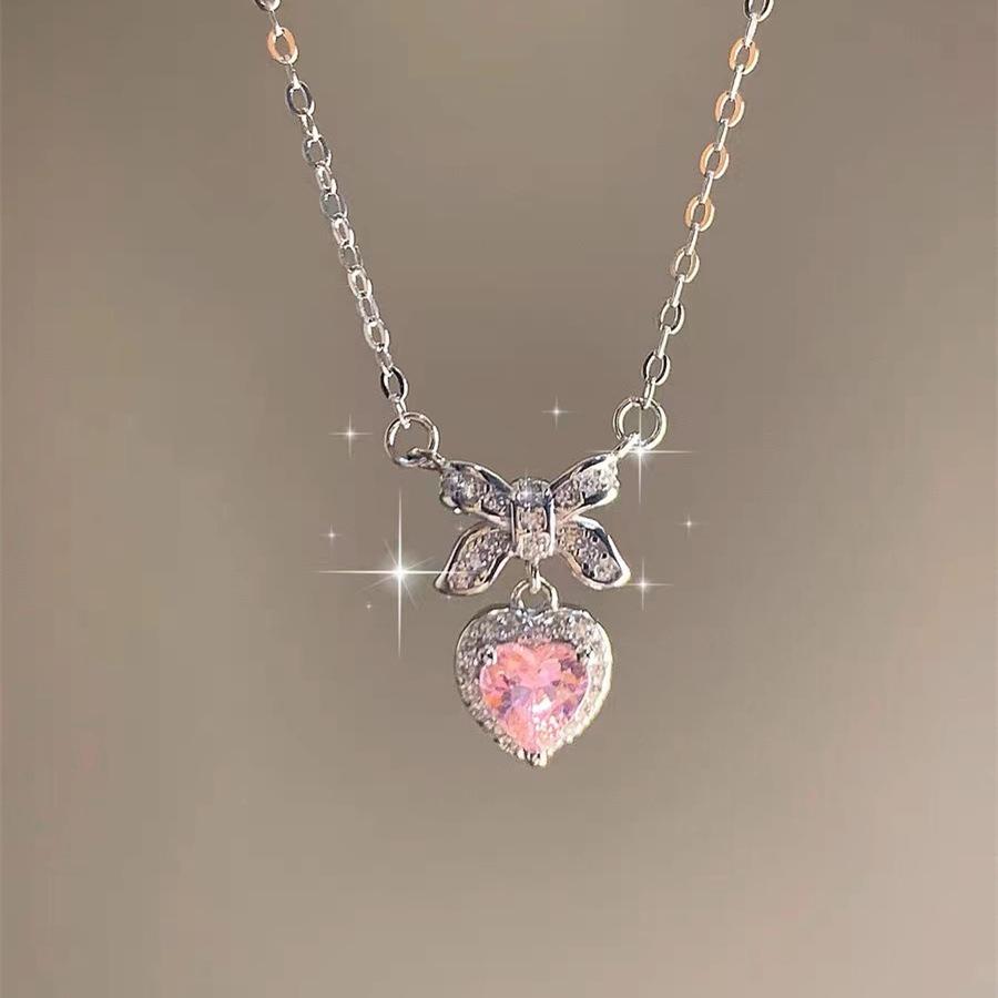 Y2K Trend Pink Planet Heart Zircon Necklaces Women Charm Aesthetic Clavicle Chain Pendent Necklace Party Jewelry Gifts
