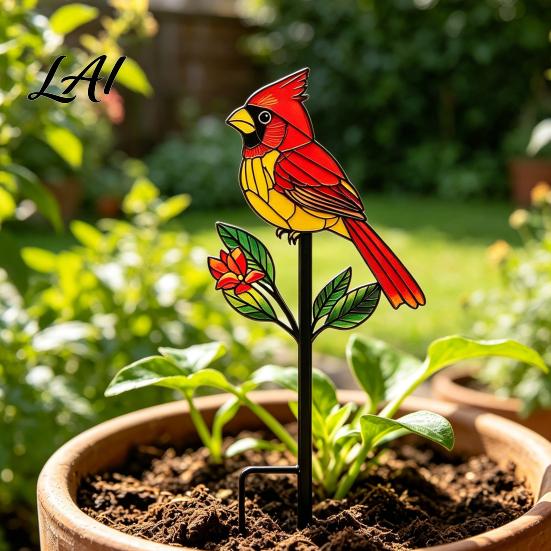 Ground Stake Metal Bird Garden Decor Weather Resistant Printed Flat Yard Art Ornament Rustproof Planter Durable Outdoor Lawn Decor Pot Insert