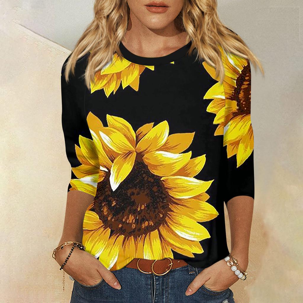 Women's Fashion Casual Printed 3/4 Raglan Sleeve Round Neck Top