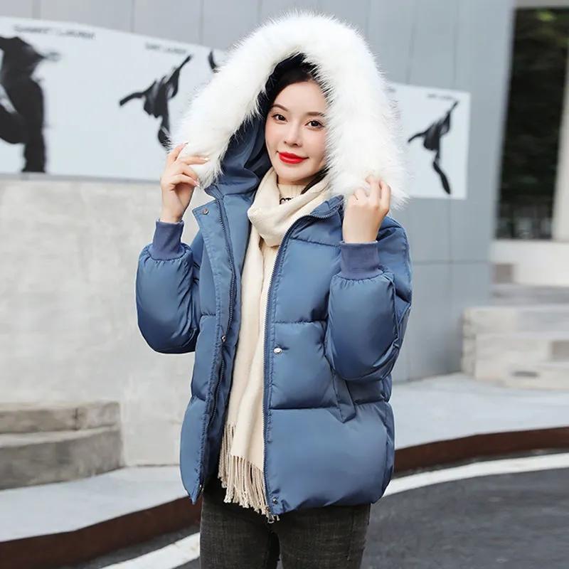 Solid Color Cotton Jackets Korean Style All-match Thick Down Coats Winter Large Size Loose Short Hooded Down-filled Coats