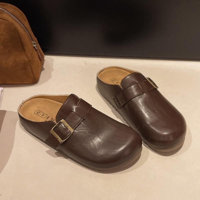 Boken Shoes Half Slippers Female Summer One Foot Lazy Person Single Shoes Toe Leather Cool Slippers