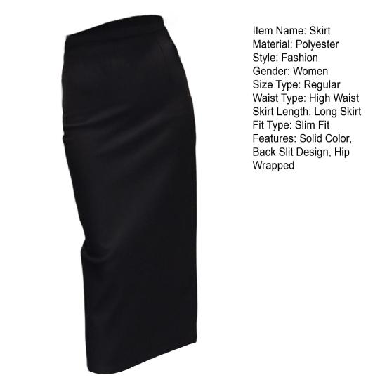 Women Long Skirt High Waist Solid Color Back Slit Design Hip Wrapped Midi Skirt Office Lady