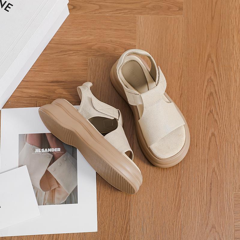 Британские ретро летние новые сандалии женские толстая подошва увеличивают рост, с открытым носком плоская подошва легкие, удобные в носке, не устают, сандалии женские