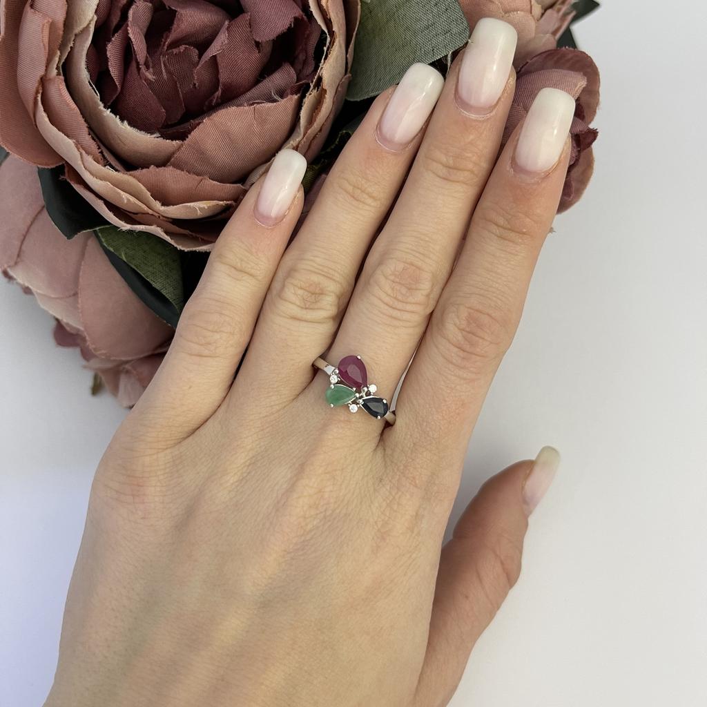 Silver Ring with 1.89ct Natural Ruby, Sapphire, Emerald (2112297) 2.95 Gr. 925 Samples