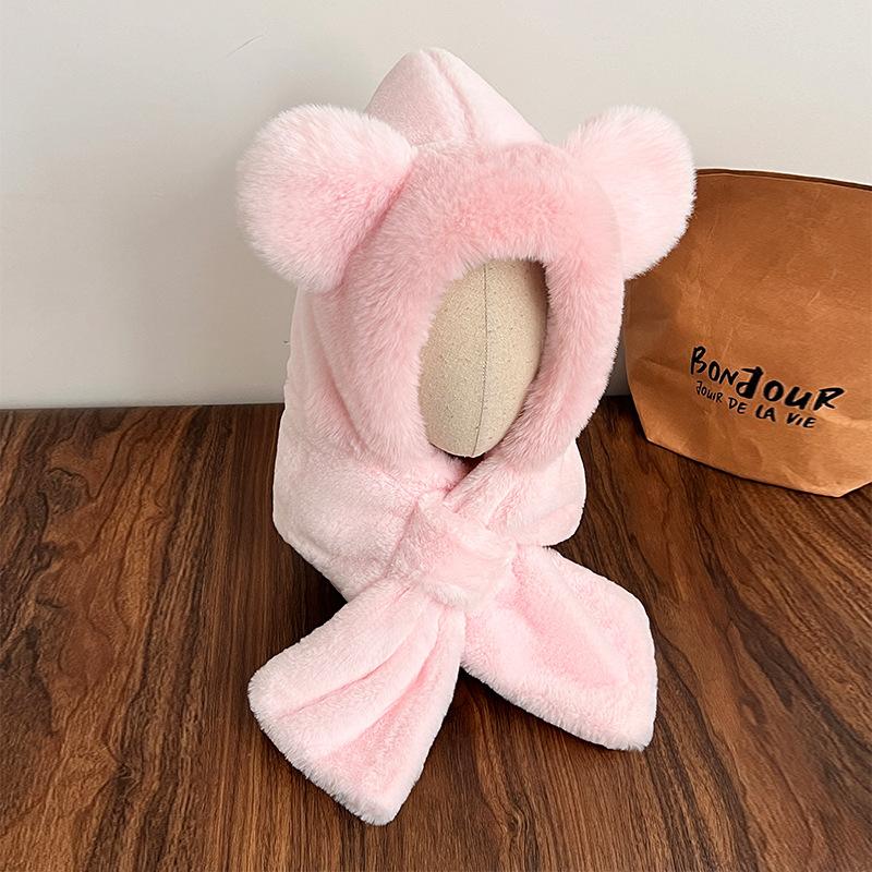 Шапка-медведь, шарф, интегрированный осенне-зимний плюшевый утолщенный шарф, симпатичная защита ушей, теплая зимняя шапка, защищающая от холода