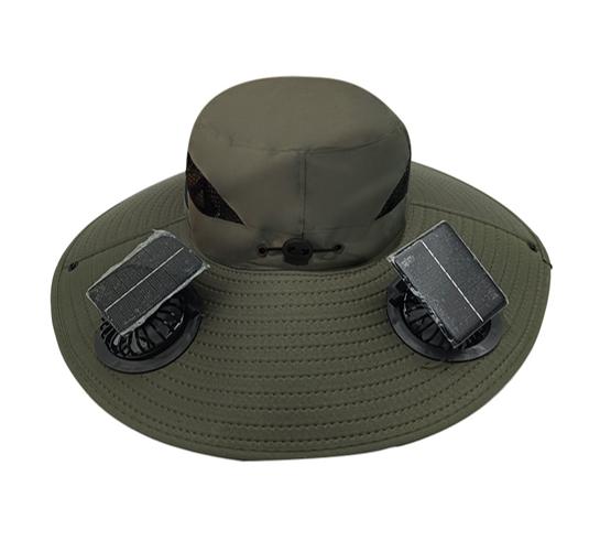 Portable Solar Powered Cooling Fan Hat with 2 Fans Rechargeable USB Wide Brim UV Protection Hat for Outdoor Activities