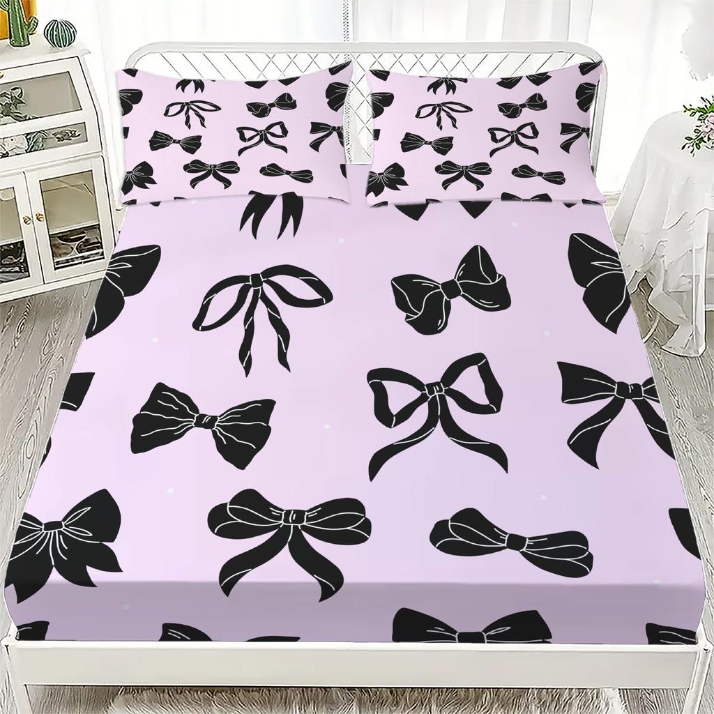 Набор простыней на резинке с бантом, 2/3 шт., Персонализированный комплект постельного белья с бантом, Удобный, Приятный к коже, Милый стиль, 180x220 см