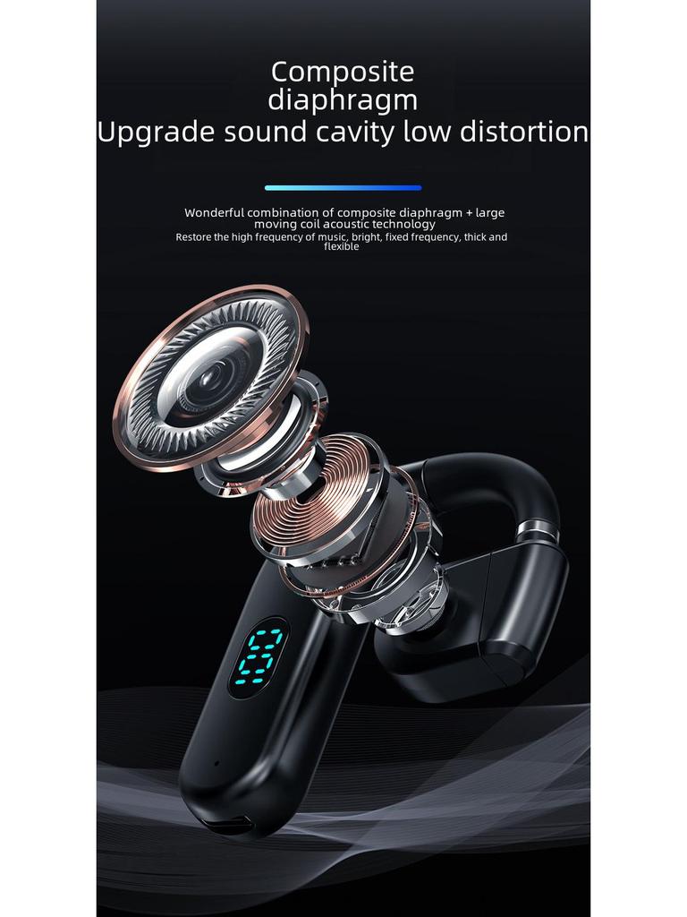 Беспроводная Bluetooth-гарнитура T50: Конструкция с заушным креплением, открытый тип, большая емкость, сверхдлительное время работы от аккумулятора для работы, вождения и бега